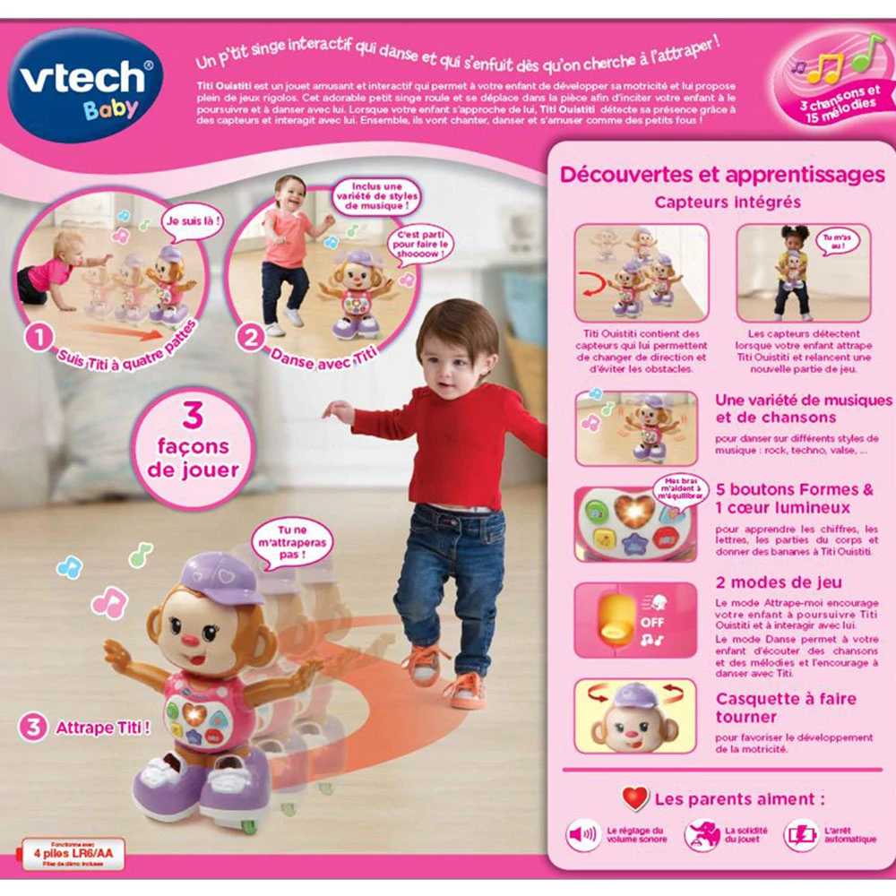 VTECH BABY Titi Ouistiti Rose - Petit Singe Interactif 4 VTECH BABY Titi Ouistiti Rose - Petit Singe Interactif – Image 4