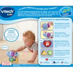 VTECH BABY Mon éléphant Pousse Pousse 8 VTECH BABY Mon éléphant Pousse Pousse -Célèbre Jouets Magasin 513605 mon elephant pousse pousse dos boite