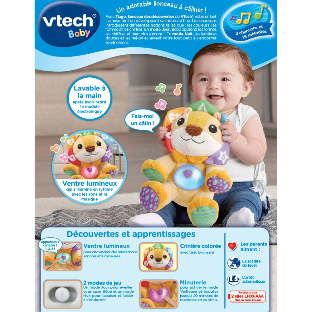 VTECH BABY Tiago, Lionceau Des Découvertes - Peluche Interactive 4 VTECH BABY Tiago, Lionceau Des Découvertes - Peluche Interactive – Image 4