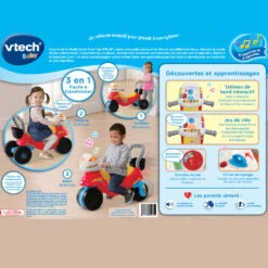 VTECH BABY Trotti Moto 3 En 1 - Trotteur Bébé -Célèbre Jouets Magasin 80 529465 Trotti moto 3 en 1 dos