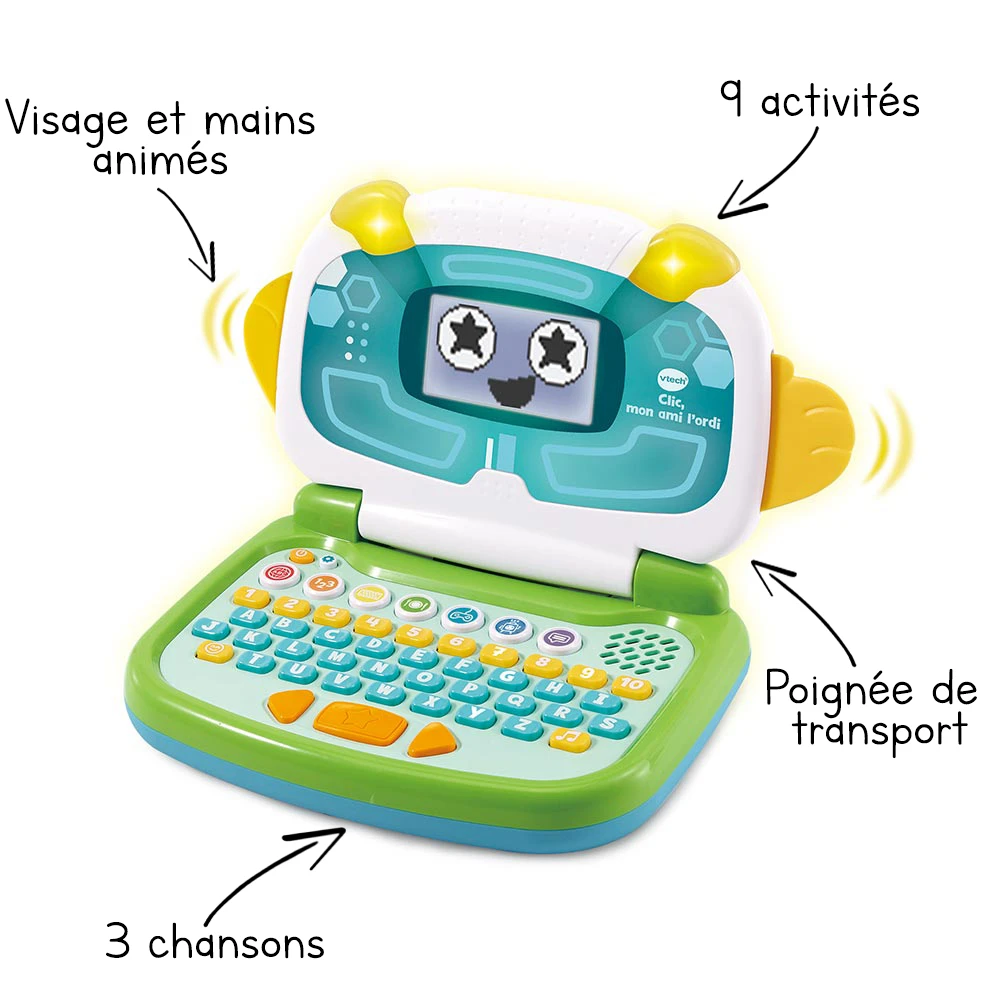 VTech Clic, Mon Ami L'ordi Bleu / Vert 2 VTech Clic, Mon Ami L'ordi Bleu / Vert – Image 2
