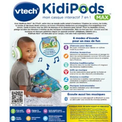 VTech KidiPods Max - Mon Casque Interactif 7 En 1 -Célèbre Jouets Magasin 80 616205 dos boite